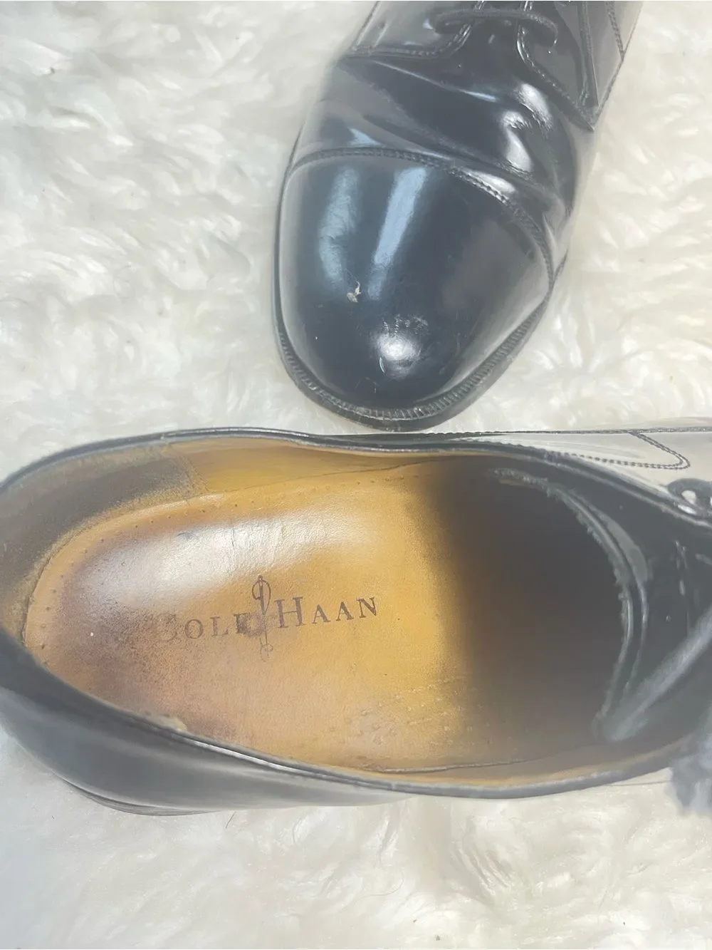 Cole Haan Black Leather Cap-Toe Oxfords